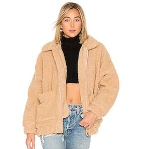 I.AM.GIA Pixie Coat Oversized Fuzzy Teddy Jacket Tan Womens Medium